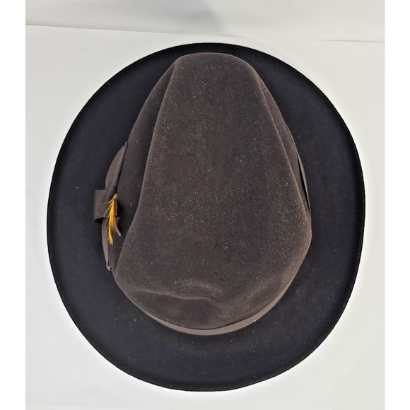 Vintage Godfather Dyna Felt Fedora Brown Hat W/ Feathers 7 1/8" Bee Hats U151 - Picture 5 of 9